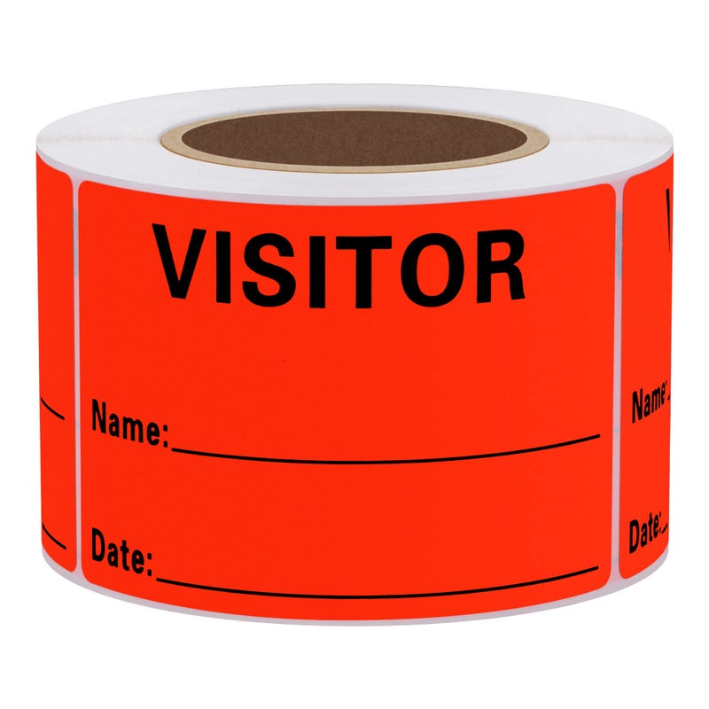 Hybsk Visitor Pass Stickers Fluorescent Red Visitor Name Identification Labels 2 x 3 inch Stickers 300 Labels Per Roll Fluorescent Red - Image 1